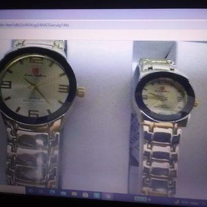 luis cardini his/her watch set gold w/black rim